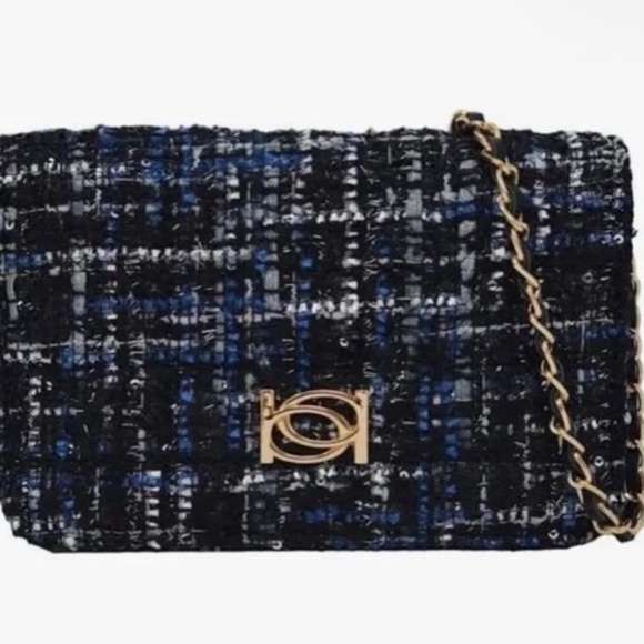 bebe Handbags - Bebe Kamala Black & Blue Tweed Crossbody Bag